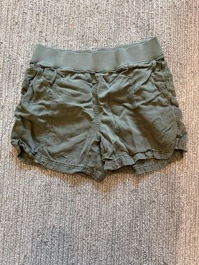 Faherty Linen Blend Pull On Shorts Olive Green | Elastic Waist Casual Summer XS